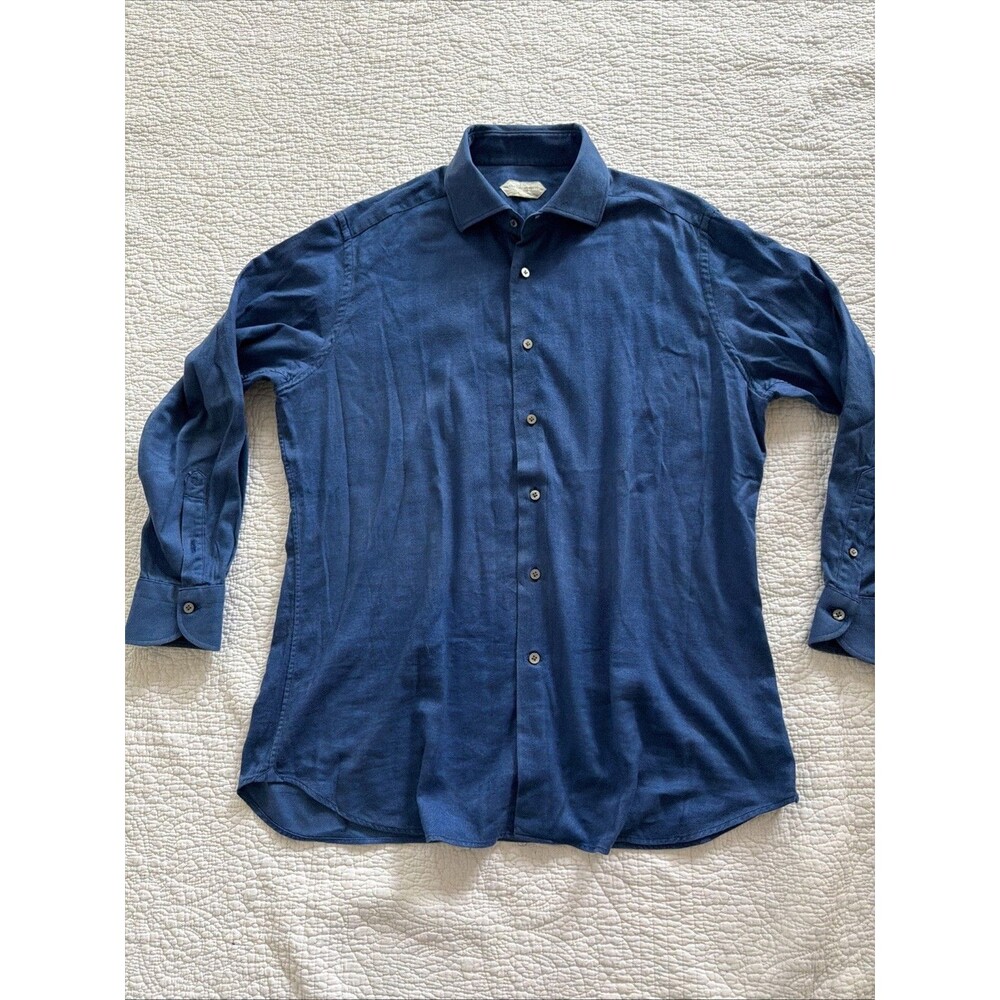 GUGLIELMINOTTI Milano Blue Cotton Dress Shirt EU 44 17.5 Button